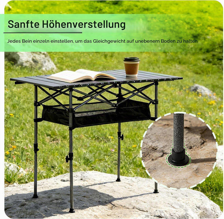 Campingtisch Klappbar 120 x 55cm, Klapptisch Höhenverstellbar(50/80cm), Tischplatte Aufrollbar, Trag