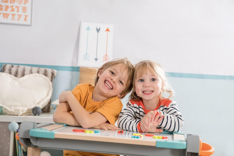 Smoby - Holzschreibtisch 2-in-1 - Zusammenklappbar, Schreibtisch und Kreativtafel, viel Zubehör, aus