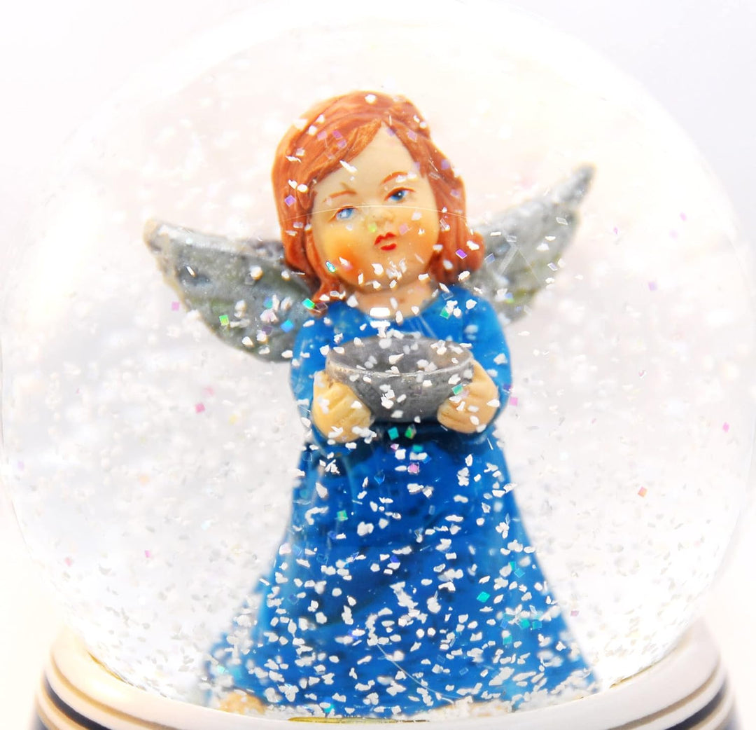 20029 Schneekugel Spieluhr Engel mit Schale Weihnachten - 100mm breit - Design in Deutschland