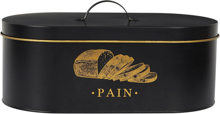 COOK CONCEPT, BT6818, Bread Box in Black and Gold Metal, elegant Design, optimal Capacity for breads