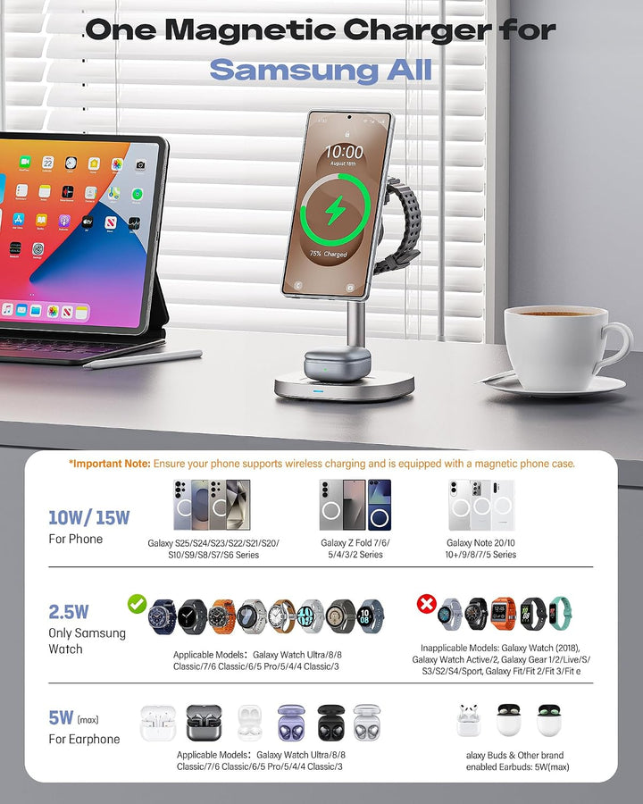 3 in 1 Induktive Ladestation für Samsung, 15W Wireless Charger mit TEC-Kühlung, Magsafe-Ladegerät fü