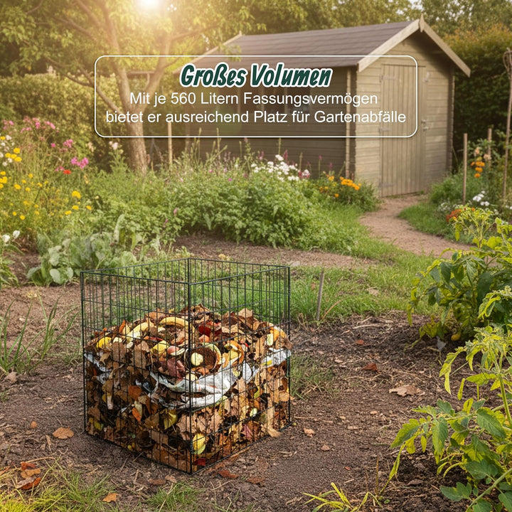 Relaxdays Komposter Metall, 2er Set, Biokomposter Garten, HBT 76x76x76 cm, pulverbeschichteter Draht