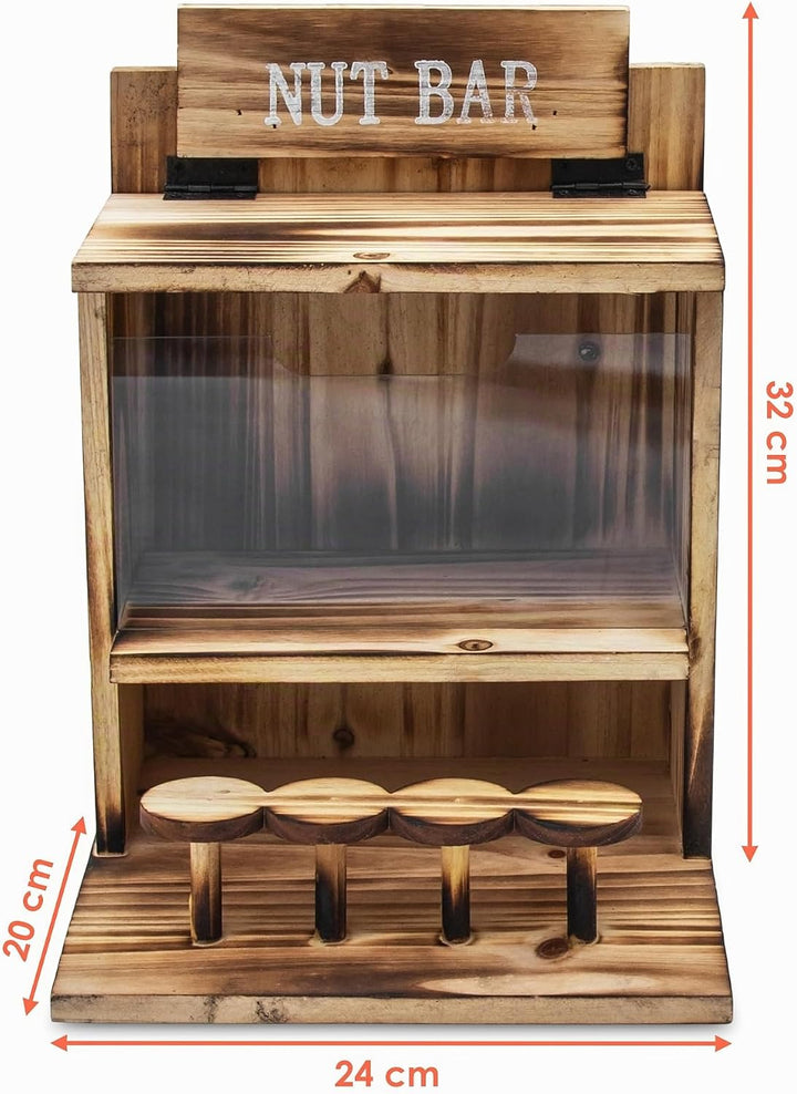 Eichhörnchen Futterstation NUT BAR aus Holz - 32 x 24 cm - Garten Deko Futterspender mit Klappdeckel