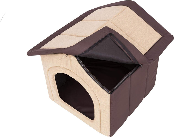 Hundehütte Hundehöhle Hundebett Hundehaus Katzenhöhle mittle L - 52x46 cm beige mit braun L - 52x46x