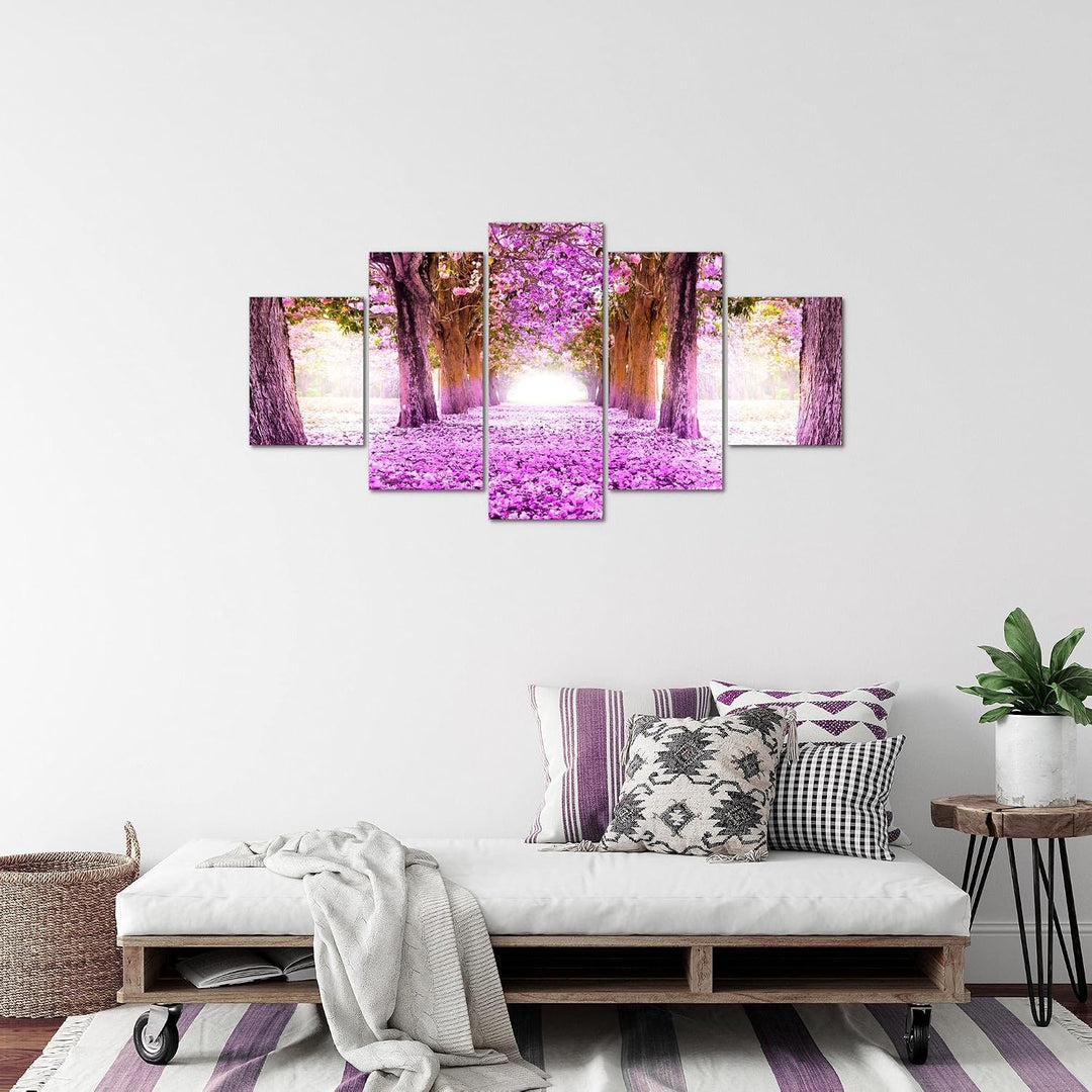 Runa Art Bild Schlafzimmer Wohnzimmer Wald Landschaft 5 Teilig Natur Violett Wandbilder auf Vlies Le