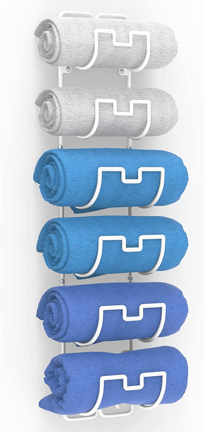 Handtuchhalter zur Wandmontage, Hängend Handtuchstange fürs Badezimmer mit 6 Fächern, Badetuchhalter