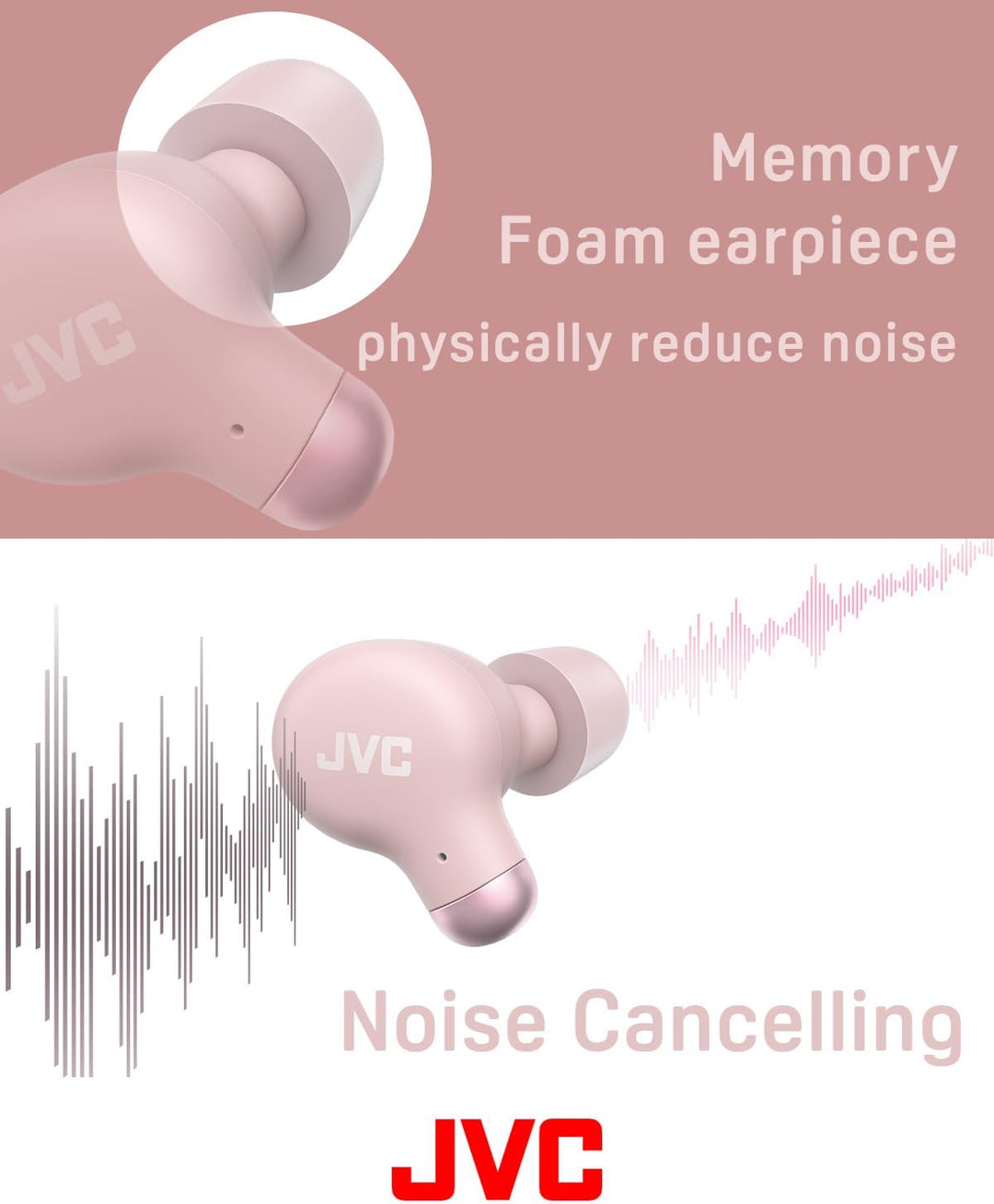 JVC HA-Z250T-P True Wireless Kopfhörer mit aktiver Geräuschunterdrückung, weiche & komfortable Memor