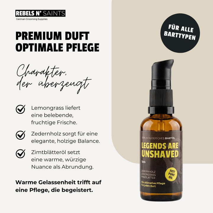 REBELS N' SAINTS Bartöl Solis - 100% natürlich - Pflegt Bart und Haut - Made in Germany - 50 ml Zede