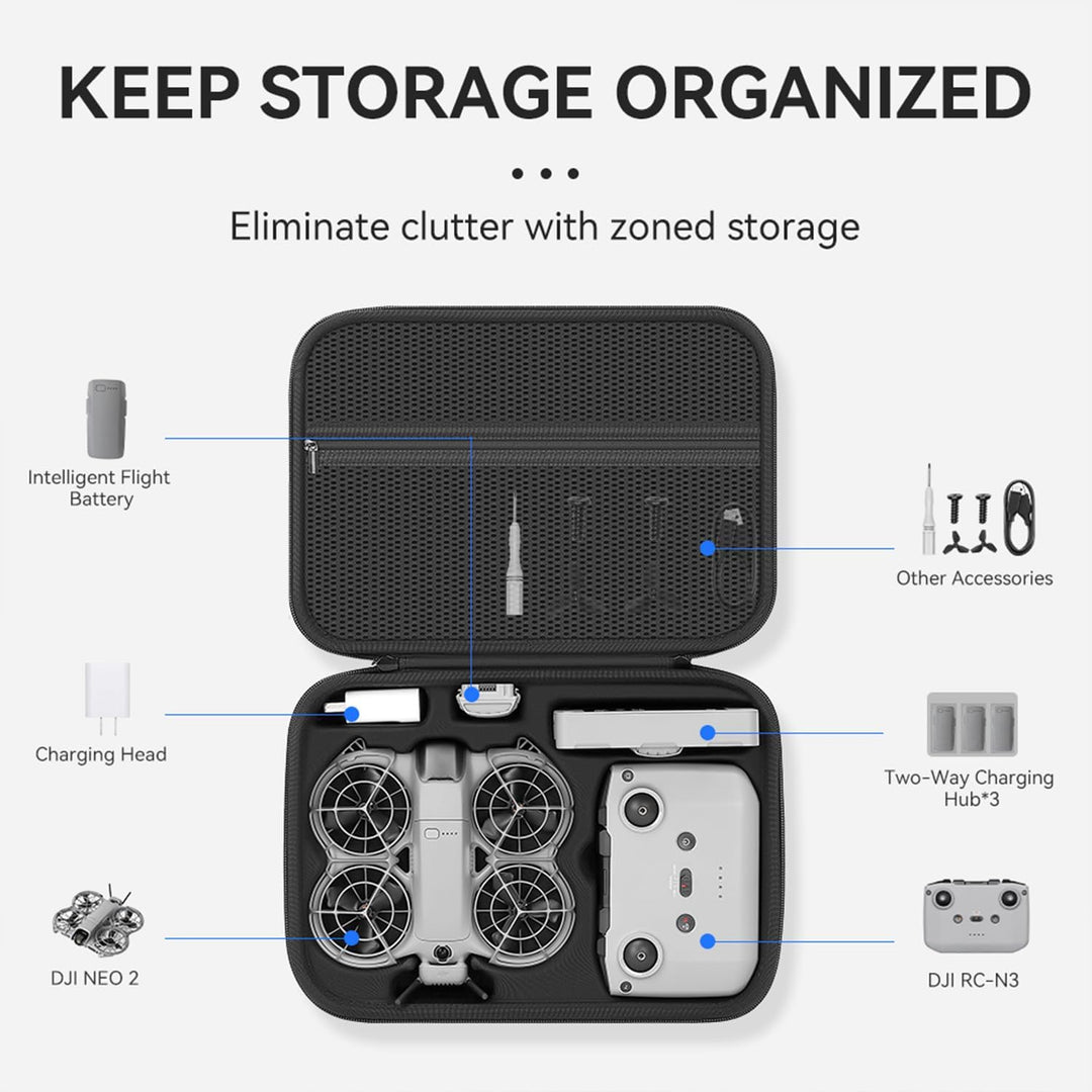 Neo 2 Tasche,Tragbar PU Case für DJI Neo 2 Fly More Combo Zubehör, Features Reusable Hook and Loop S