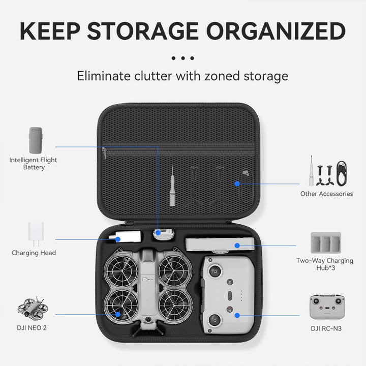 Neo 2 Tasche,Tragbar PU Case für DJI Neo 2 Fly More Combo Zubehör, Features Reusable Hook and Loop S
