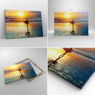 Bilder auf Leinwand Surfer sonnenuntergang ozean brett Leinwandbild 70x50cm Wandbilder Dekoration Wo