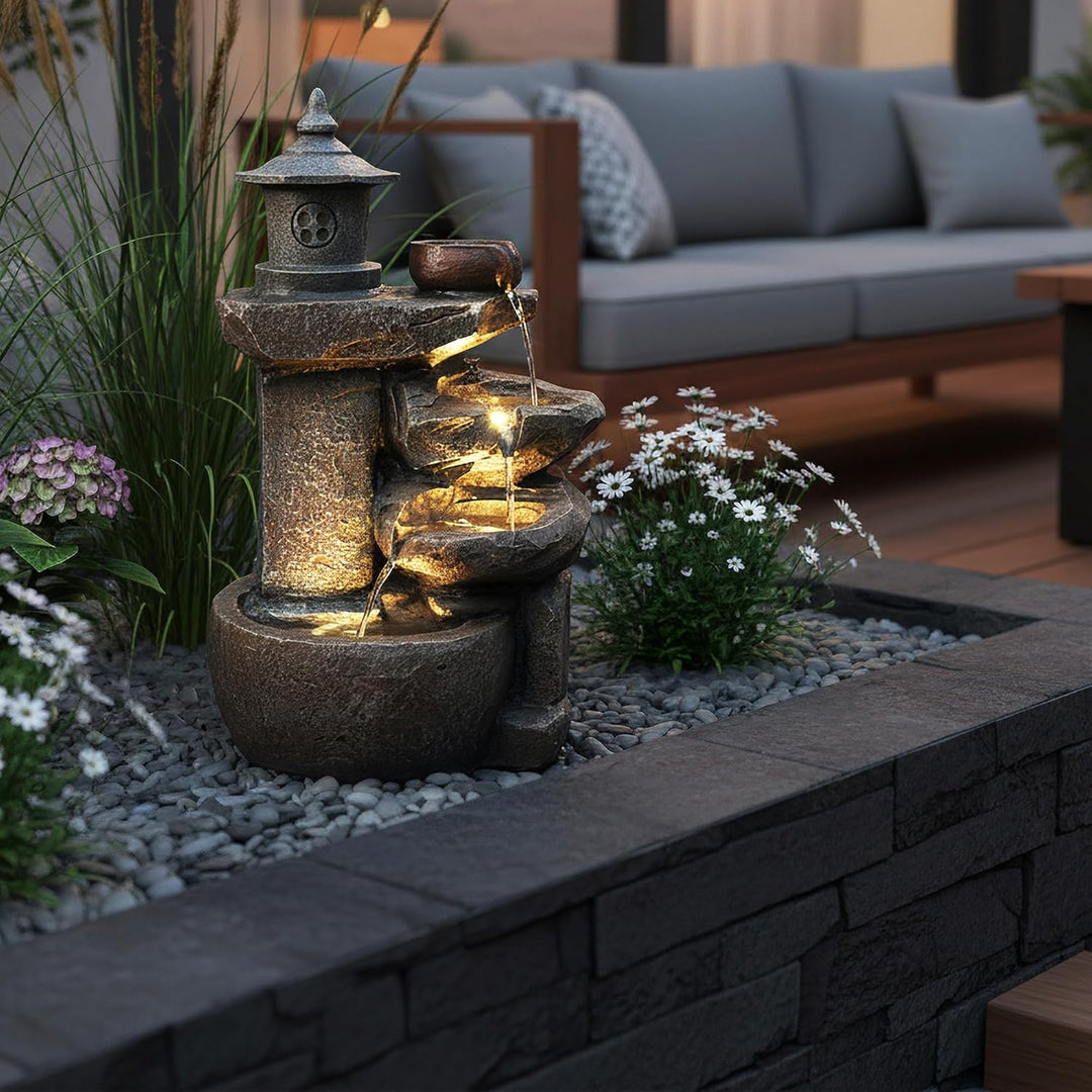Springbrunnen BK851 Wasserfall mit Beleuchtung Gartenbrunnen Zimmerbrunnen Kaskade Brunnen Terrassen