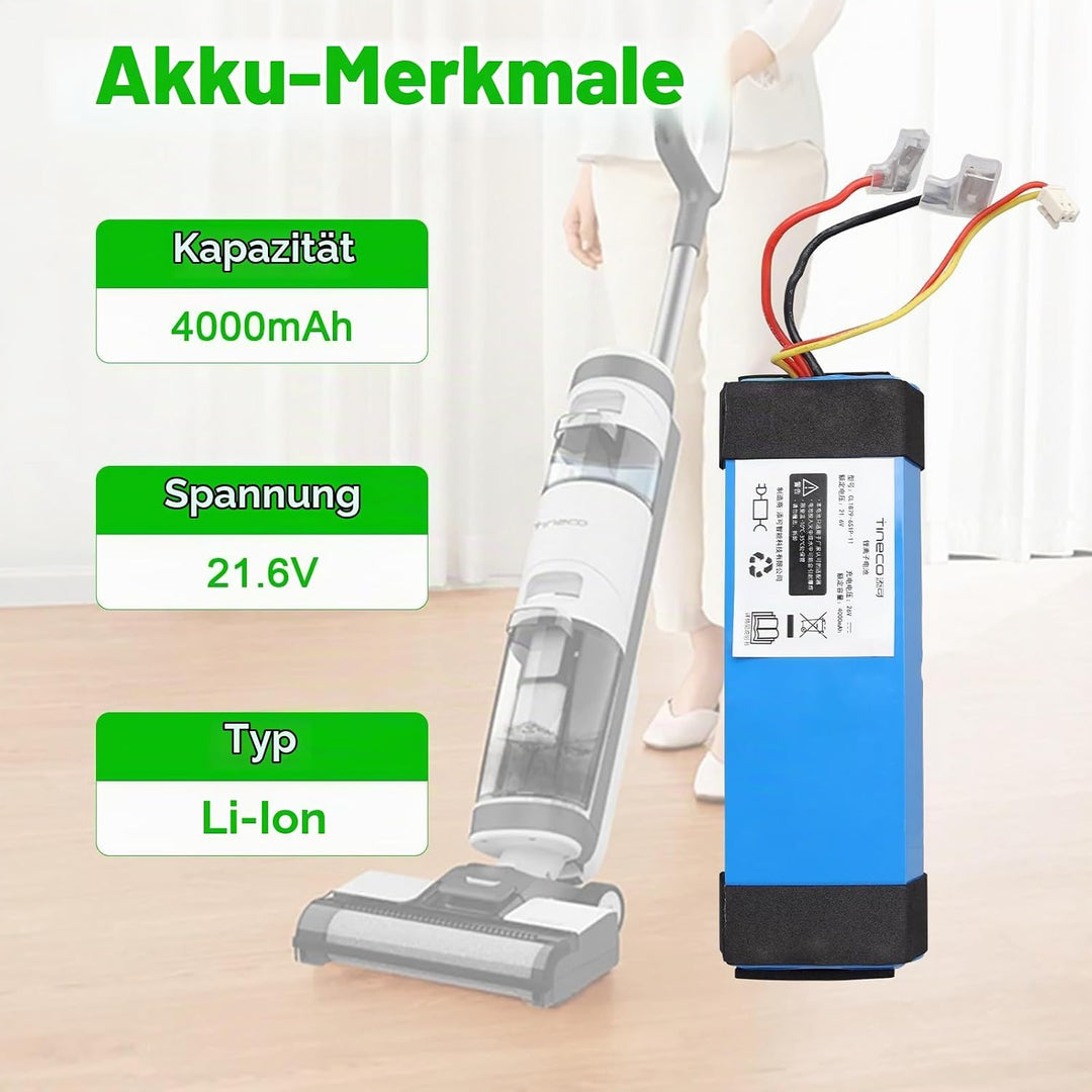4000mAh Ersatzbatterie Kompatibel mit Tineco iFloor 3, Floor One S3, Floor One S3 Brise Cordless Nas