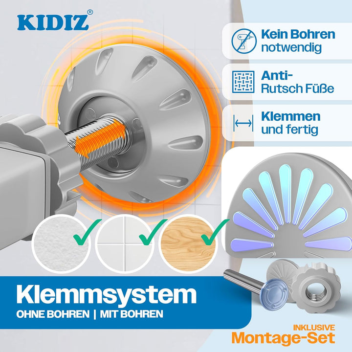 KIDIZ Treppenschutzgitter ohne Bohren | Verstellbare Breite: 88-94 cm, 75 cm hoch, Türschutzgitter u