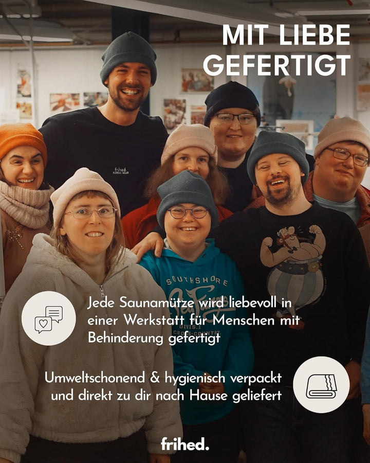 frihed. Saunahut Meerblau aus Wollwalk - 100% Schafschurwolle - Premium Sauna Accessoire für Männer