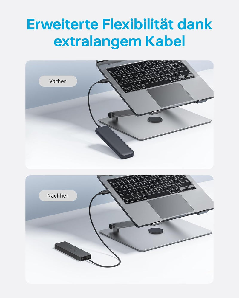 Anker USB-C Hub, 4 Port USB 3.0 Datenhub mit 5 Gbit/s Datenübertragung, 60cm Erweiterungskabel (ohne