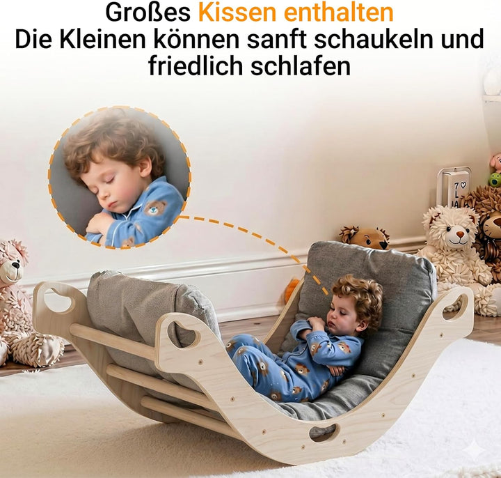 COSYLAND Montessori Kletterbogen mit Kissen, Kletterbogen ab 1 Jahr, Holzwippe für Kinder, Motorik-S