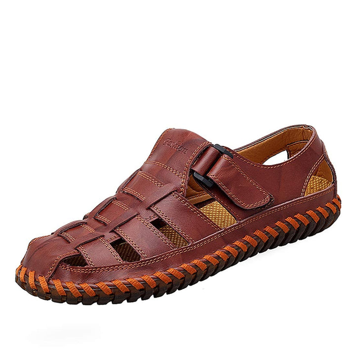Moodeng Herren Sandalen Outdoor Leder Sommer Outdoorsandalen Sport Trekking Strand Geschlossene Klet