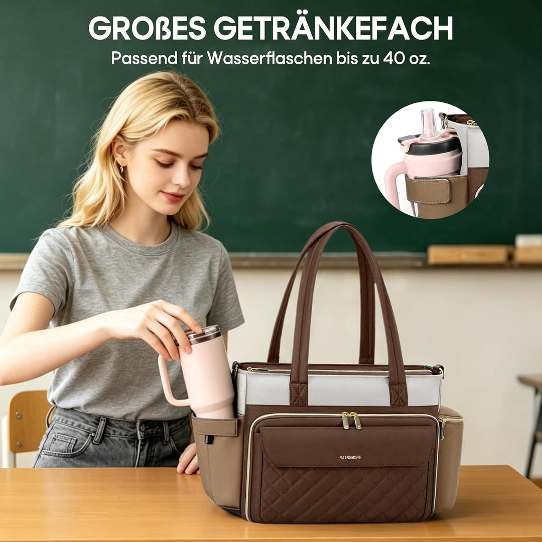 RAINSMORE Lehrertasche Damen Gross Laptoptasche, 15,6 Zoll | Arbeitstasche Isolierfach und Gross Get