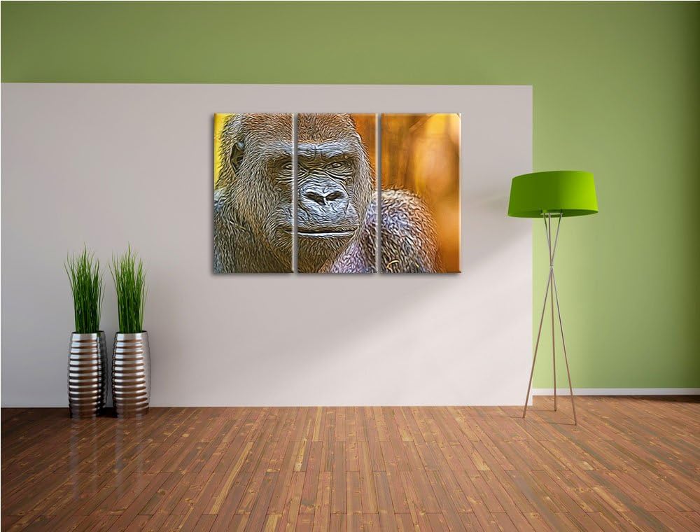 stolzer Gorilla NewArt 3-Teiler Leinwandbild 120x80 Bild auf Leinwand, XXL riesige Bilder fertig ger