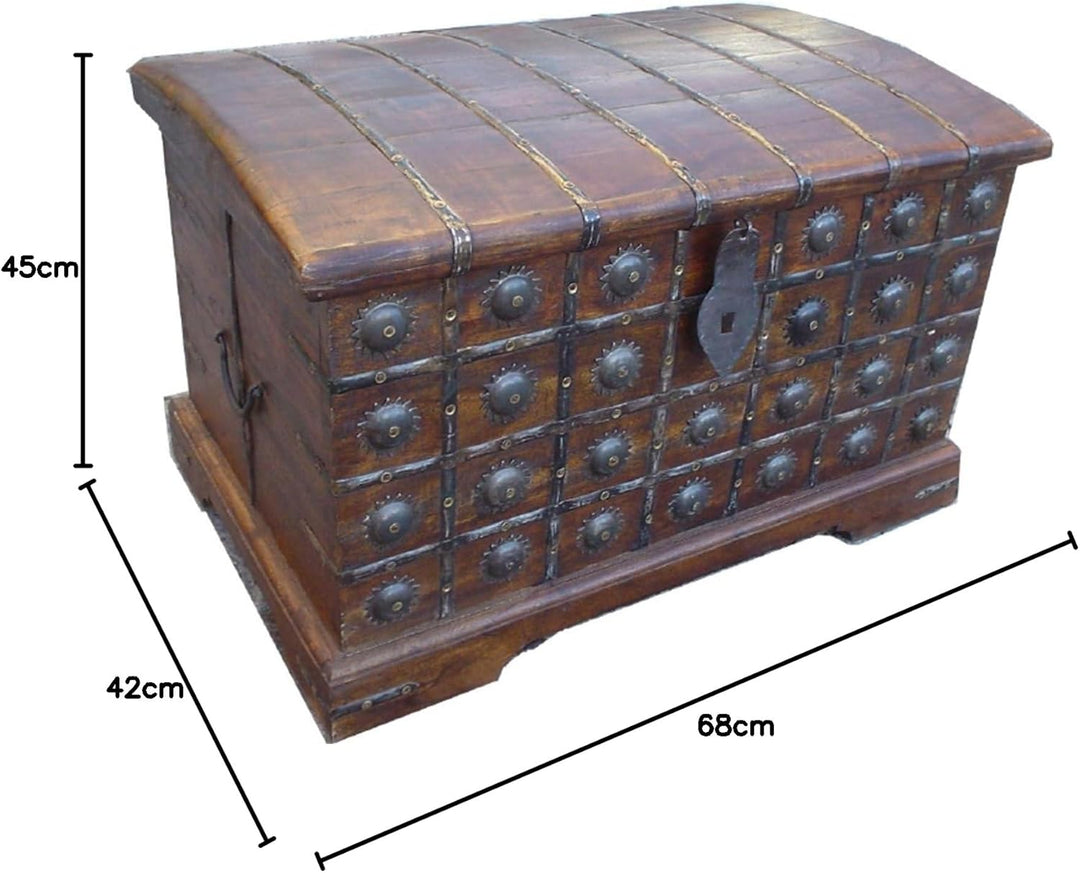 GURU SHOP Truhe Halbrund R387, Akazienholz, Grösse: Gross (45x68x42 Cm), Truhen, Kisten, Koffer gros