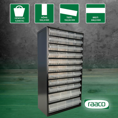 raaco Kleinteilemagazin C12-40, 36 kg Last,15 x 30,6 x 55,2 cm,40 Schubladen, beschichteter Stahl, g