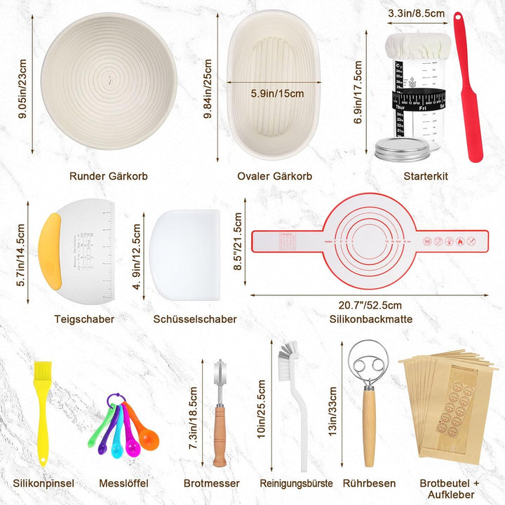 SHANNA GäRköRbchen, GäRkorb 15 Teilig, Sauerteig Starter Set, Brot Backen, GäRköRbchen Oval und Rund