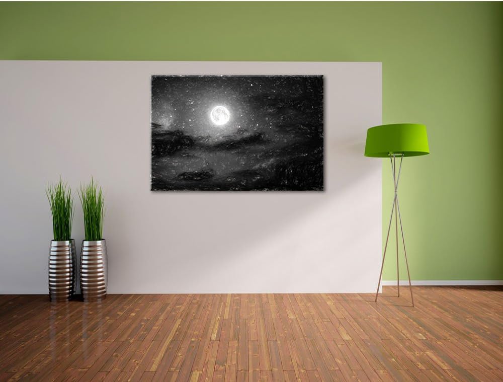 Pixxprint Leuchtender Mond am Nachthimmel als Leinwandbild/Grösse: 100x70 cm/Wandbild/Kunstdruck/fer