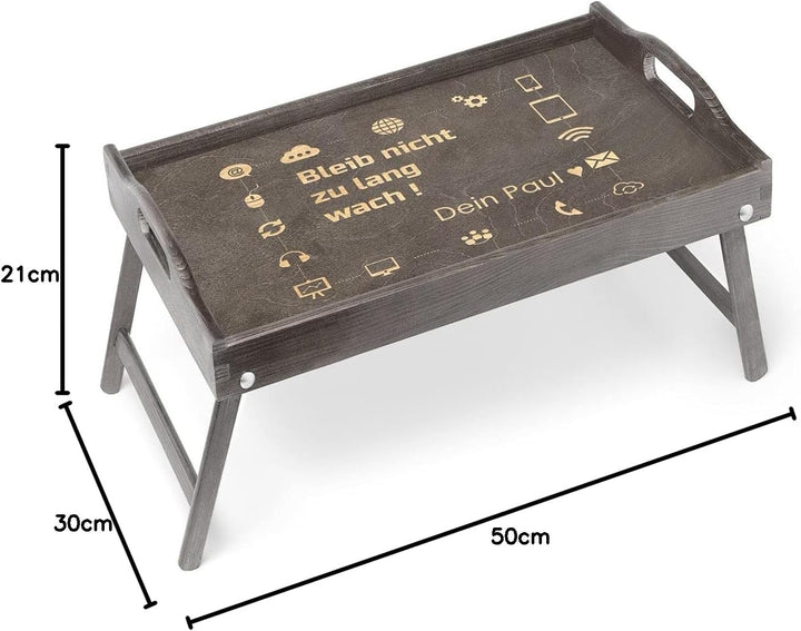 Maverton Betttablett mit Gravur - personalisiert - Sofatisch mit Griffen - klappbar - erhöhter Rand