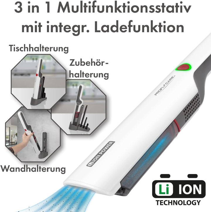 ProfiCare® Handstaubsauger beutellos für Auto und Haushalt, Handstaubsauger Akku inkl. 3 Düsen- und