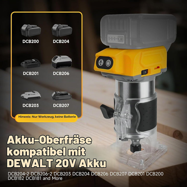 Akku Oberfräse kompatibel für Dewalt 20V Batterie, 800W Bürstenloser Trimmer Router mit 5 Gängen, 30