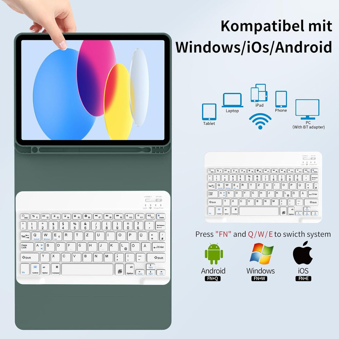 Hülle mit Tastatur für iPad A16 11.Generation 11 Zoll 2025, iPad 10. Generation 2022 10,9 Zoll, Blue