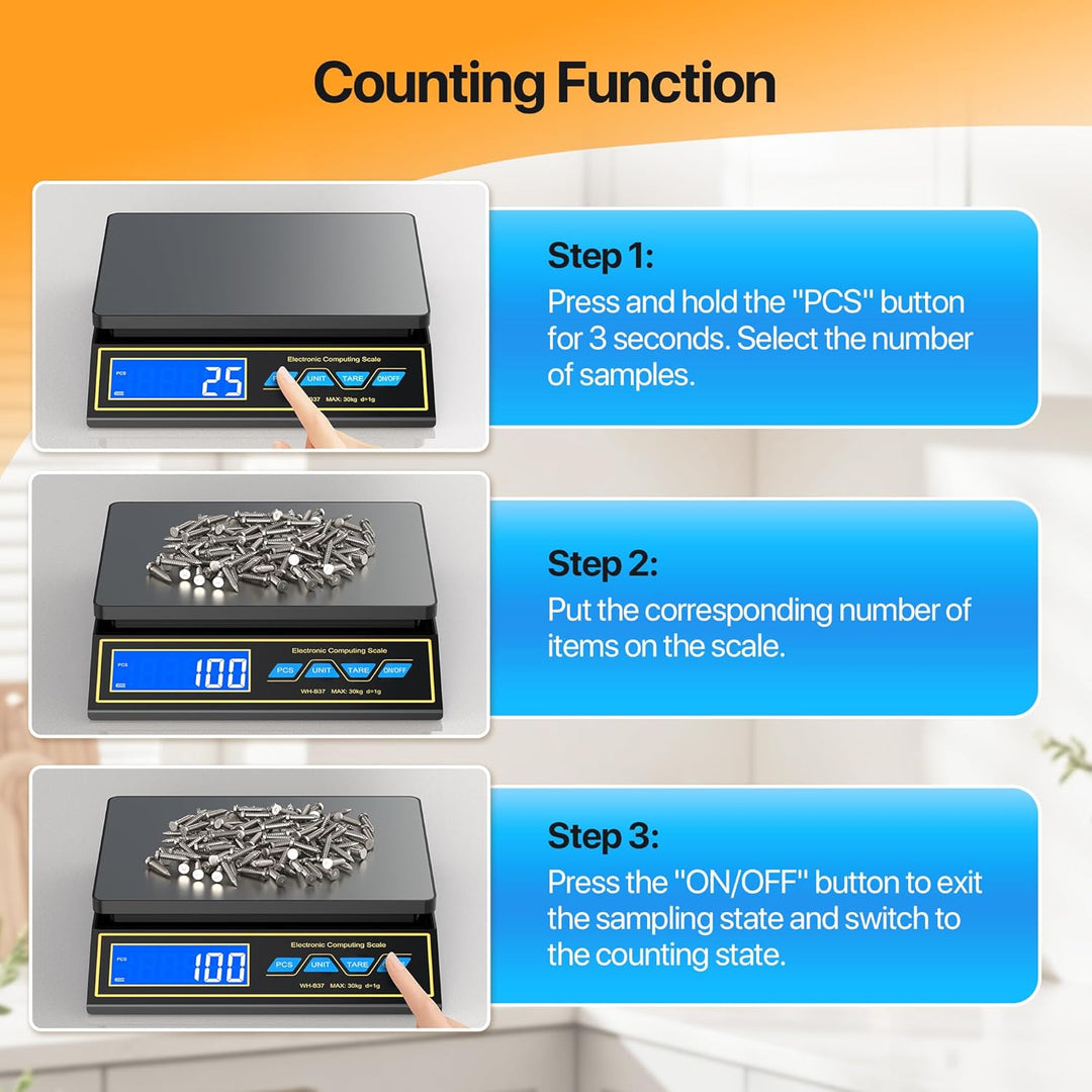 Küchenwaage 30kg,Edelstahl Digitalwaage Paketwaage Feinwaage 1g zum Gastronomie Messen von Fleisch W