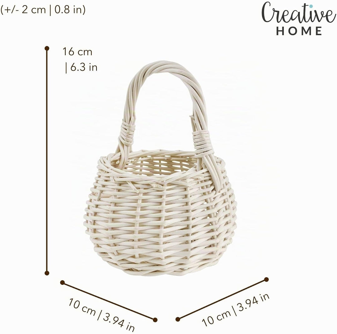 Creative Home Osterkorb Kleiner Weidenkorb Henkel Weiss Rund | Klein 10 x 10 x 16 cm (+/- 2 cm) | Ha