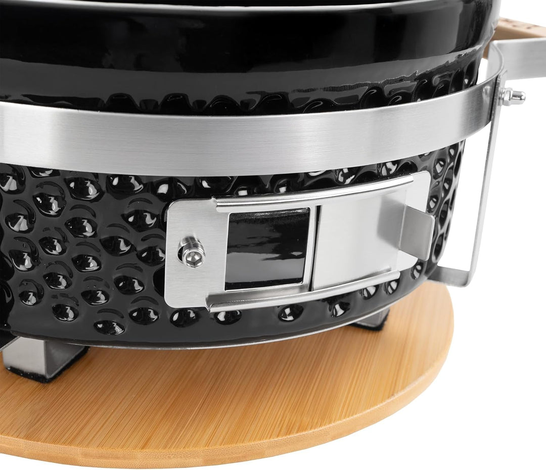BBQ-Toro Keramik Holzkohletischgrill mit Holzunterlage | Ø 29,5 cm | Outdoor Hibachi Grill für Campi