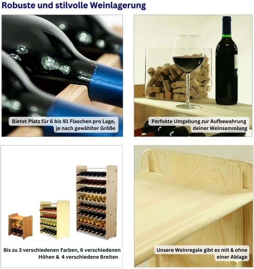 PROREGAL Weinregal PINOTWINE C | HxBxT 36x34,4x26,5cm | 6 Flaschen | Massives Kiefernholz | Braun ge