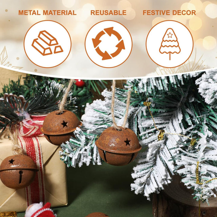 Beavorty 24 Stück Weihnachtsglocken Rostige Metallglocken Mit Sternförmigen Ausschnitten Dekorative