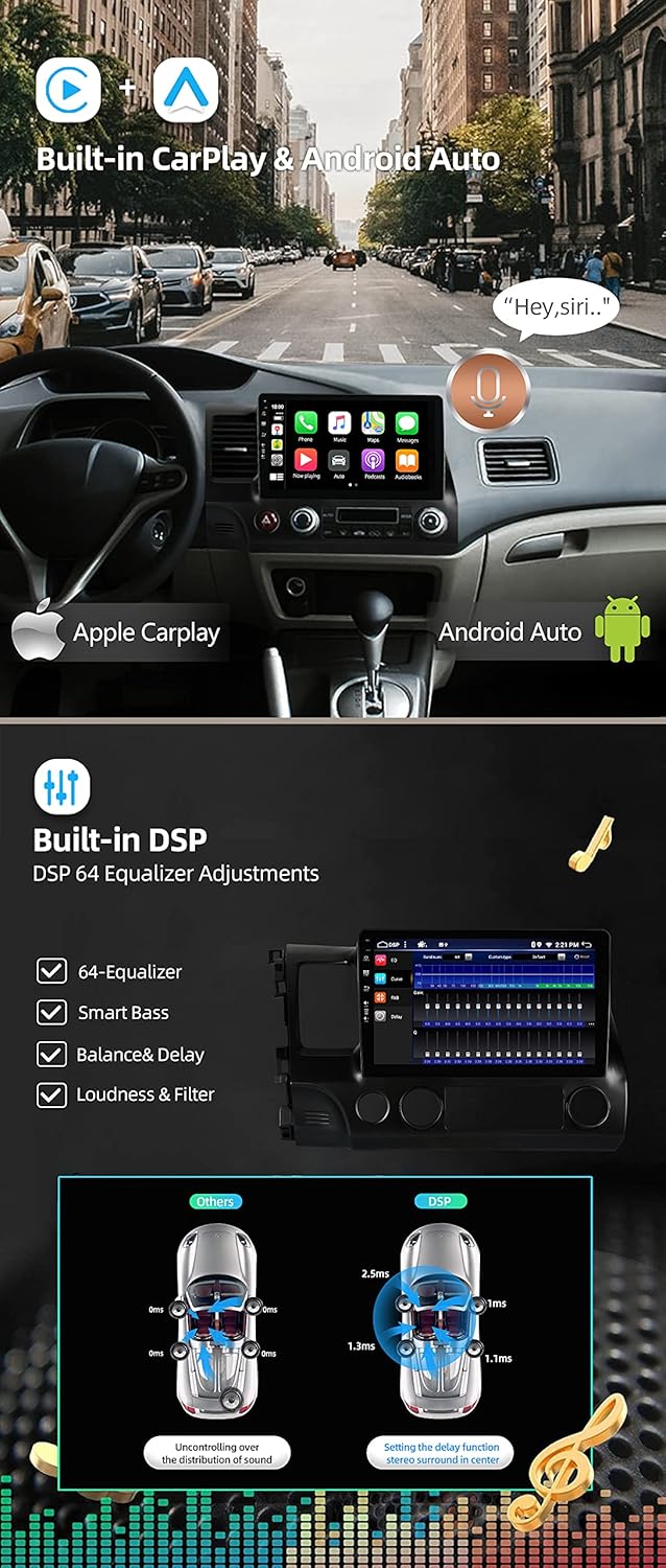 [4GB+64GB] Android 14 Autoradio für Honda Civic (2004-2011)-[Integriertes CarPlay/Android Auto/DSP/G