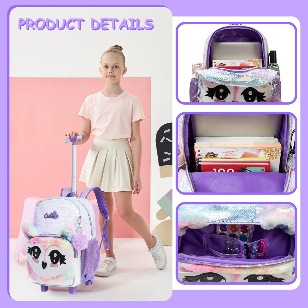 HTgroce Schulranzen Trolley Mädchen 7 Jahre Kinder Schulranzen Mit Rollen Kinderrucksack mit 2 Rolle