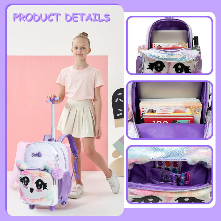 HTgroce Schulranzen Trolley Mädchen 7 Jahre Kinder Schulranzen Mit Rollen Kinderrucksack mit 2 Rolle