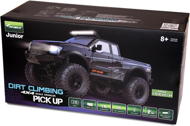 Amewi 22593 Dirt Climbing Pickup Crawler 4WD 1:10 RTR schwarz, inkl. Fernsteuerung, Akku, Ladekabel,