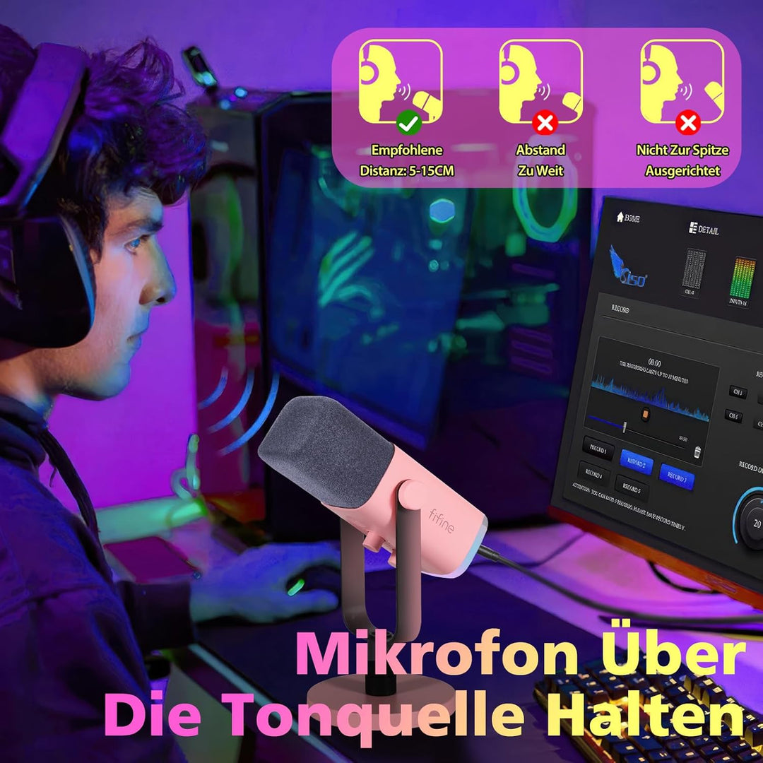 FIFINE USB XLR Mikrofon für Streaming Podcast Studio, Dynamisch Microphone Gaming PC mit Stummschalt