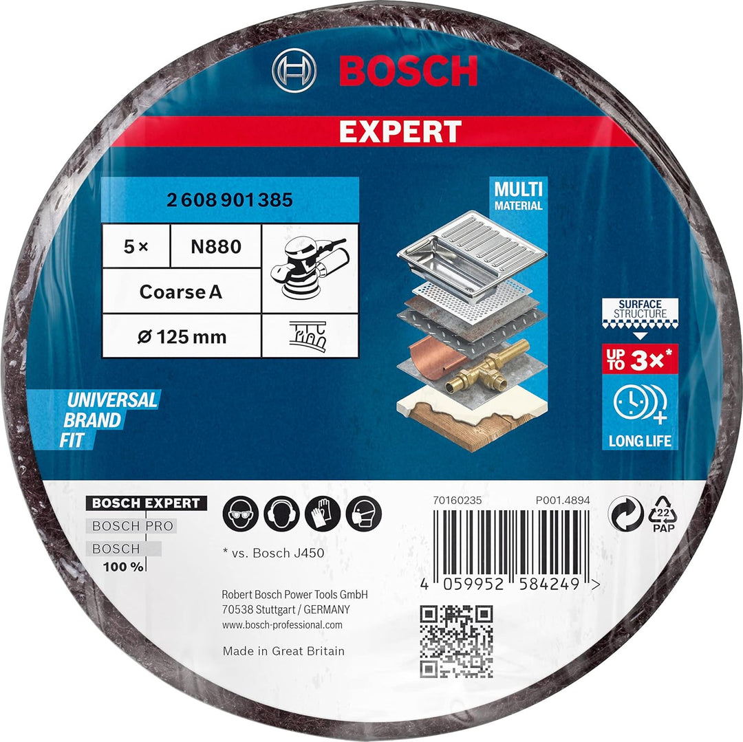 Bosch Professional 5x Expert N880 Vliesscheiben (für Stahlbleche, Ø 125 mm, Körnung 100, Grob, Zubeh