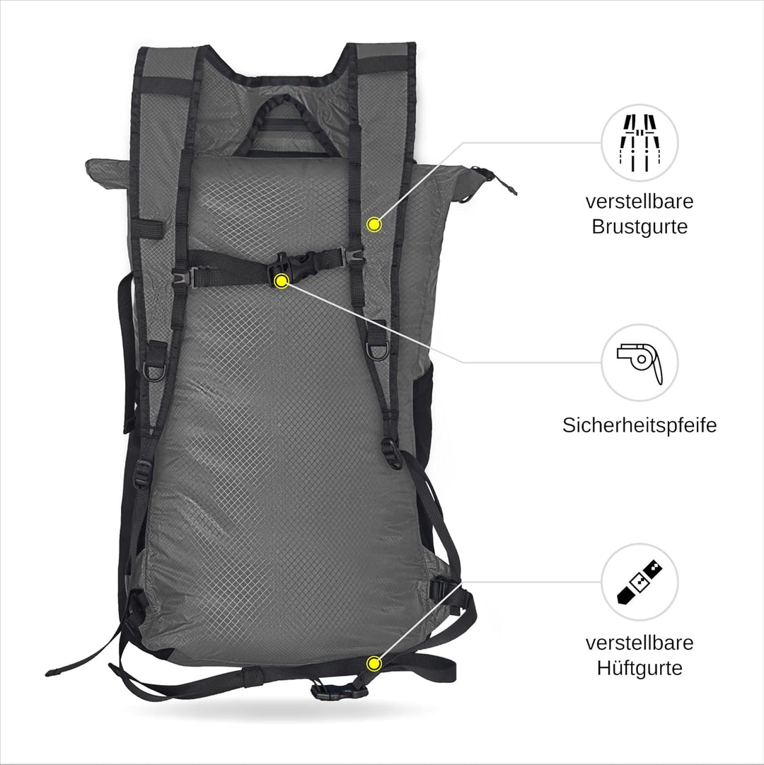 4Monster Faltbarer Rucksack Ultra Leicht, Unisex Tagesrucksack Outdoor, 2in1 Gürteltasche, Wasserdic
