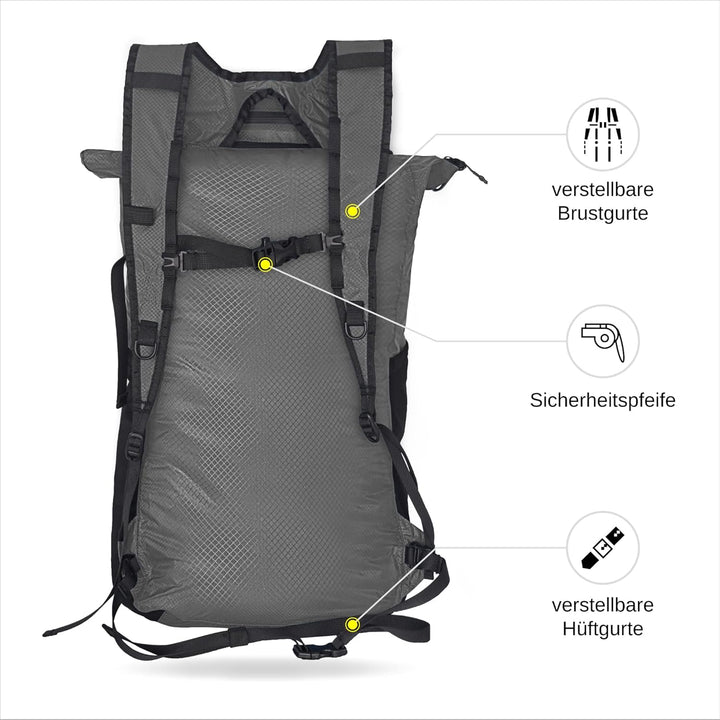 4Monster Faltbarer Rucksack Ultra Leicht, Unisex Tagesrucksack Outdoor, 2in1 Gürteltasche, Wasserdic