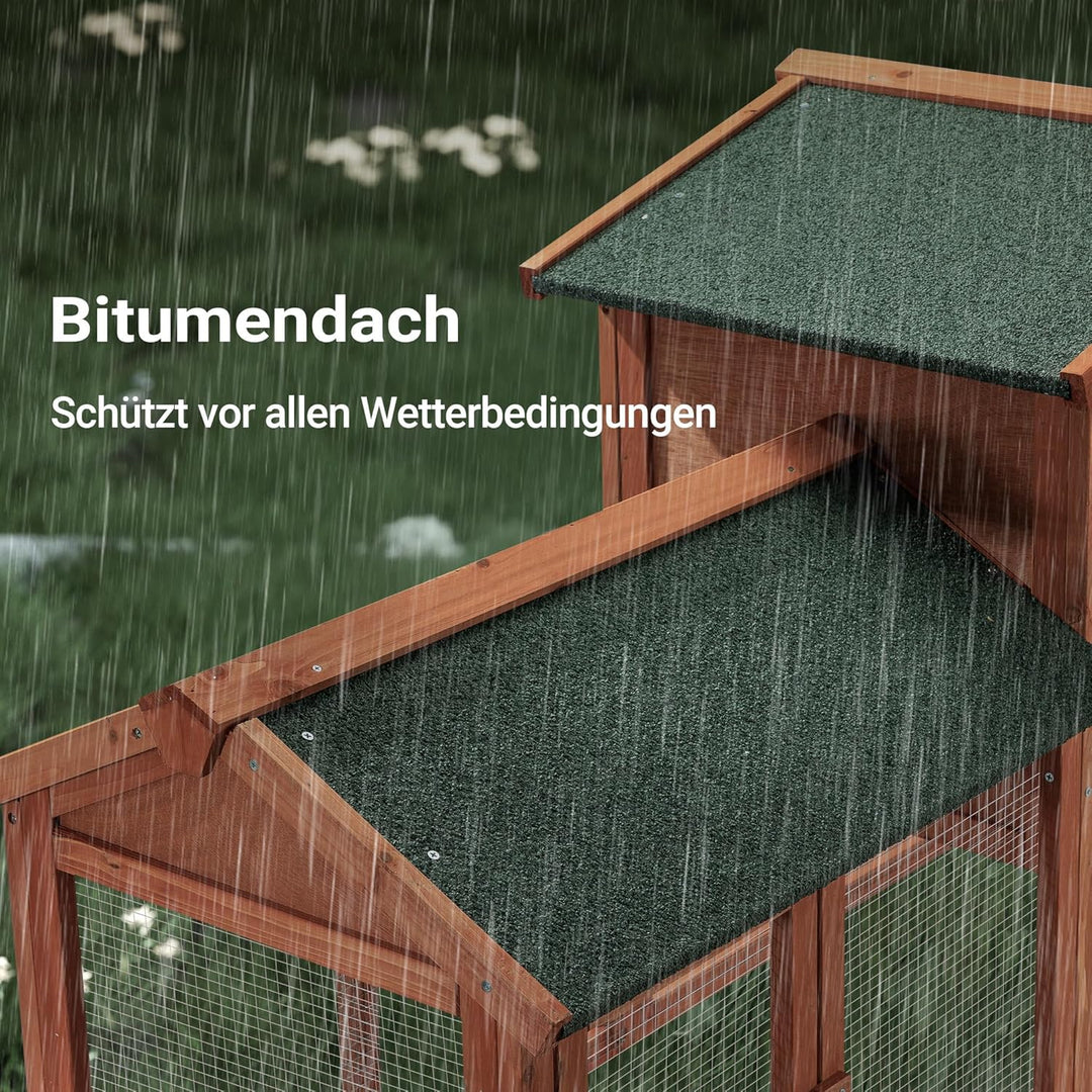 Wiltec XXL Hasenstall 2110 x 530 x 835 mm mit Freilaufgehege und erhöhtem Unterschlupf aus Kiefernho