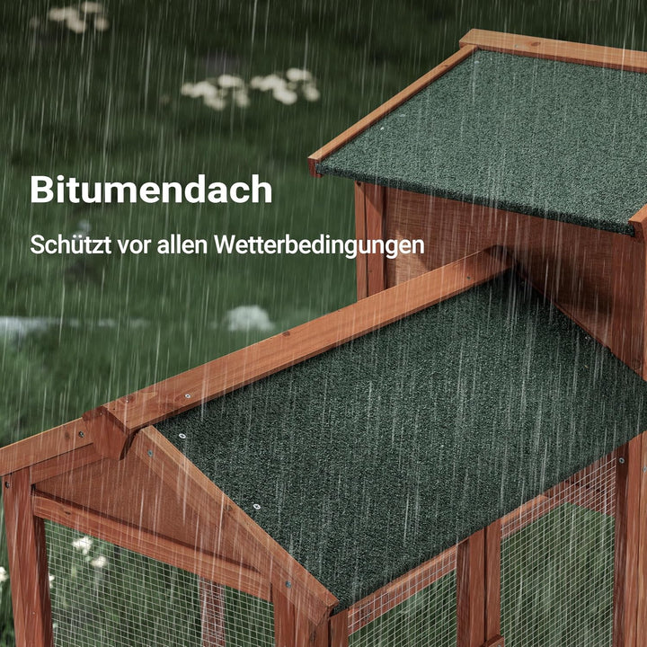 Wiltec XXL Hasenstall 2110 x 530 x 835 mm mit Freilaufgehege und erhöhtem Unterschlupf aus Kiefernho