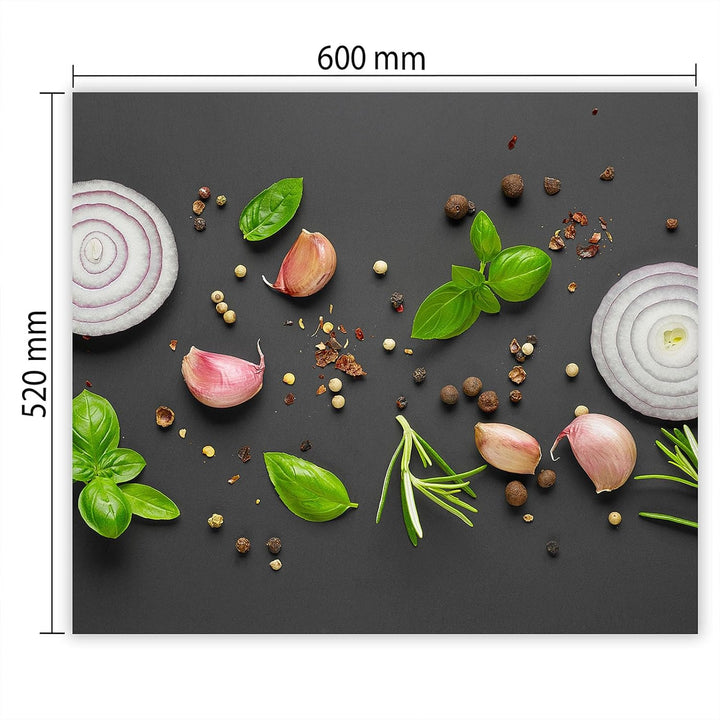 SmartDecoration Herdabdeckplatte Ceranfeldabdeckung aus Glas 60x52 cm Einteilig Motiv "Gemüse" Grau