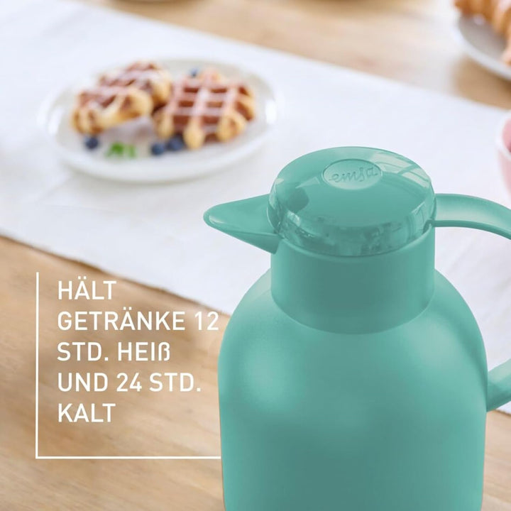 Emsa Samba Isolierkanne 505719 | 1 Liter | Quick Press Verschluss | 100% dicht | 12h heiss, 24h kalt