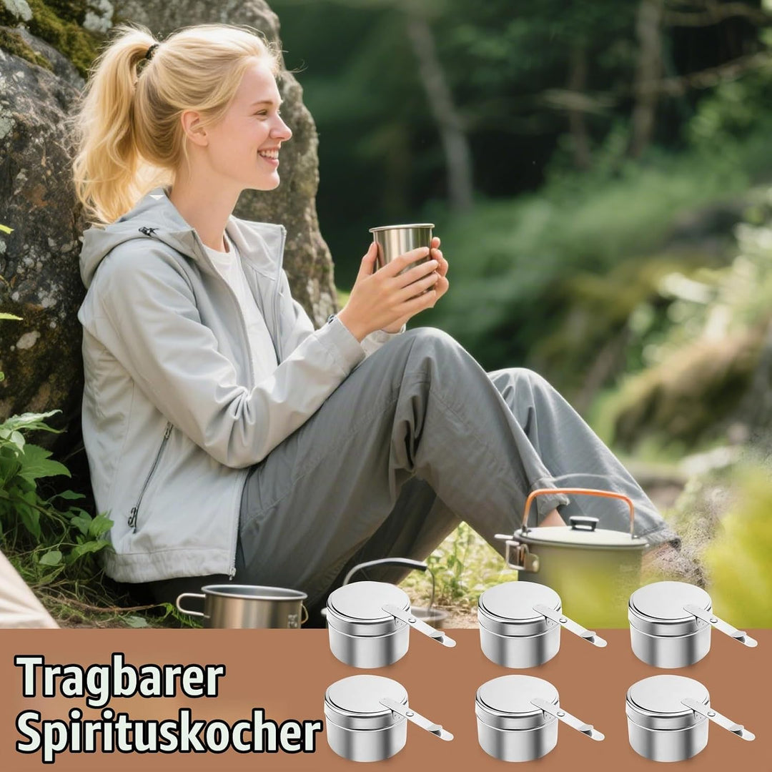 6 Stück Brennpastenbehälter mit Deckel, Edelstahl Fondue Brenner Spiritusbrenner, Speisewärmer Brenn